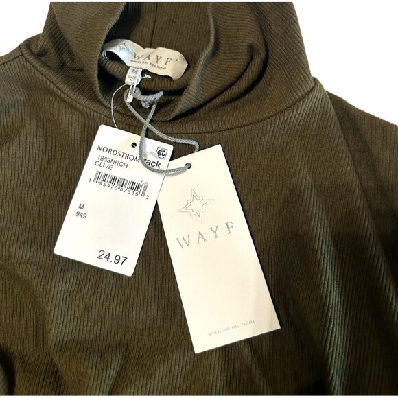 WAYF Olive Green Bodysuit Mock Turtle Neck Stretch Long Sleeves Womens Size M - Picture 6 of 7